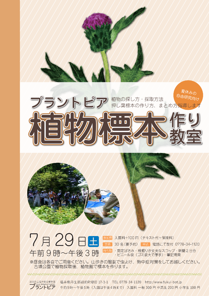 福井総合植物園プラントピア 植物標本づくり教室 イベント えちぜん観光ナビ