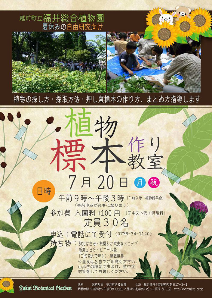 植物標本作り教室 福井総合植物園プラントピア イベント えちぜん観光ナビ
